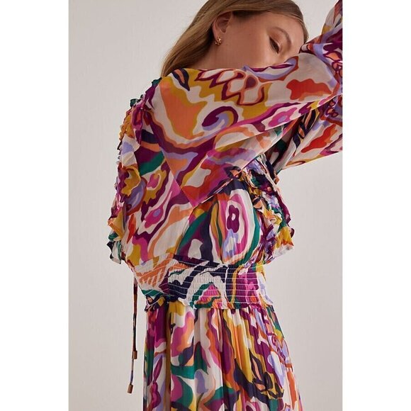 NWT Anthropologie The Odetta Ruffled Maxi Dress XXS V-Neck $198 Long Sleeve - Picture 5 of 13